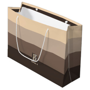 Mokka Latte Farbpalette Stripes Monogramm Große Geschenktüte