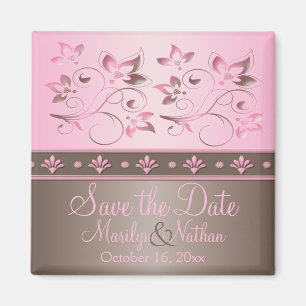Mokka und Rosa-BlumenGastgeschenk Hochzeits-Magnet Magnet