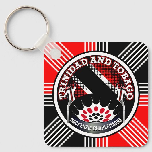 MOKO JUMBIE und STEELPAN mit geometrischem Hinterg Schlüsselanhänger (Vorderseite)