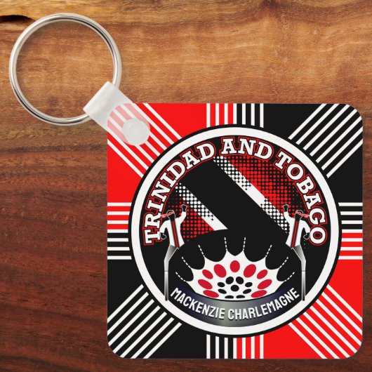 MOKO JUMBIE und STEELPAN mit geometrischem Hinterg Schlüsselanhänger (Vorderseite)