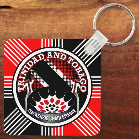 MOKO JUMBIE und STEELPAN mit geometrischem Hinterg Schlüsselanhänger (Rückseite)