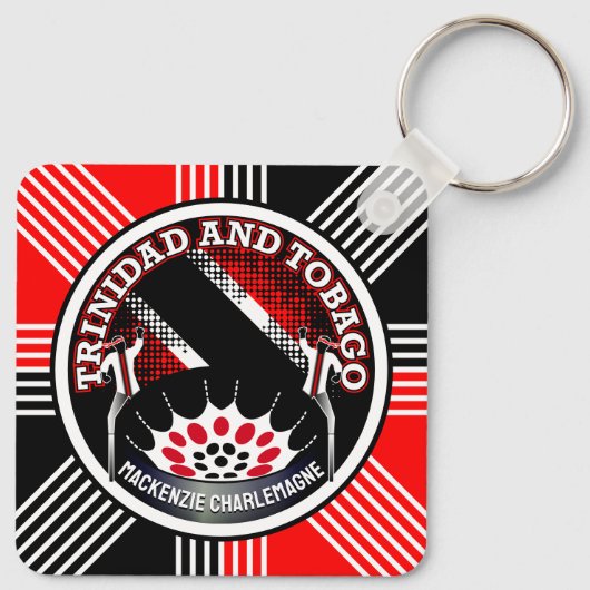 MOKO JUMBIE und STEELPAN mit geometrischem Hinterg Schlüsselanhänger (Rückseite)