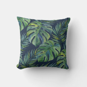 Moku-Insel Hawaiian Aquarell Monstera - Navy Kissen