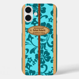 Mokuleia Hawaiian Imitats Wood Monogram Surfboard iPhone 16 Plus Hülle