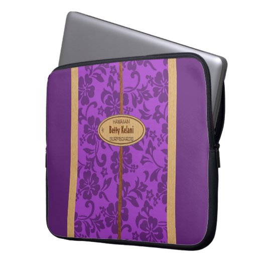 Mokuleia Hawaiian Imitats Wood Monogram Surfboard Laptopschutzhülle (Vorderseite Links)