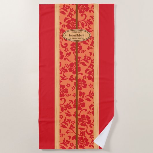 Mokuleia Hawaiian Imitats Wood Monogram Surfboard Strandtuch (Vorderseite)