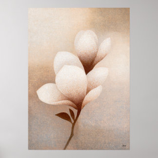 Mokuren Weiße Magnolie Japanische Florale Abstrakt Poster