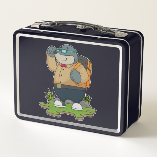 Mol as Hiker with Backpack Metall Brotdose (Rückseite)