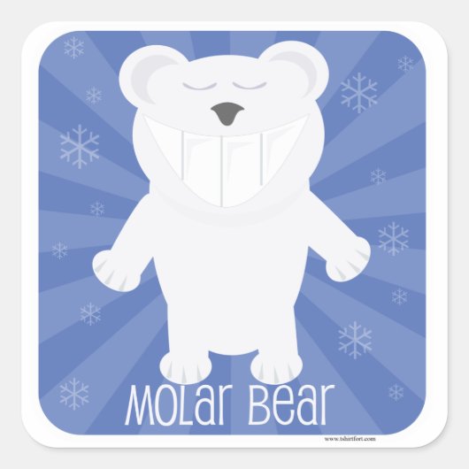 Molar Bear Fun White Animal Cartoon Design Quadratischer Aufkleber (Vorderseite)