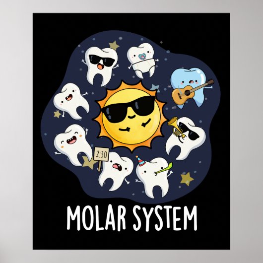 Molar System Funny Dental Astronomie Pun Dark BG Poster (Vorne)