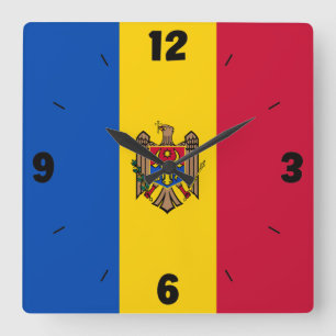 Moldova Nationale Flagge Patriotisch Quadratische Wanduhr