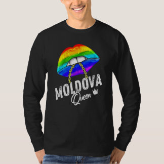 Moldova Queen Lgbtq Gay Pride Flagge Lippen Regenb T-Shirt