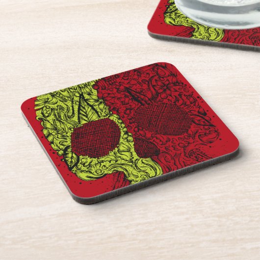 Moldy Skull auf Blood Red Getränkeuntersetzer (Linke Seite)