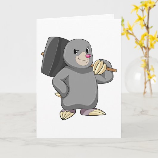 Mole als Handyman mit Hammer Karte (Gelbe Blume)