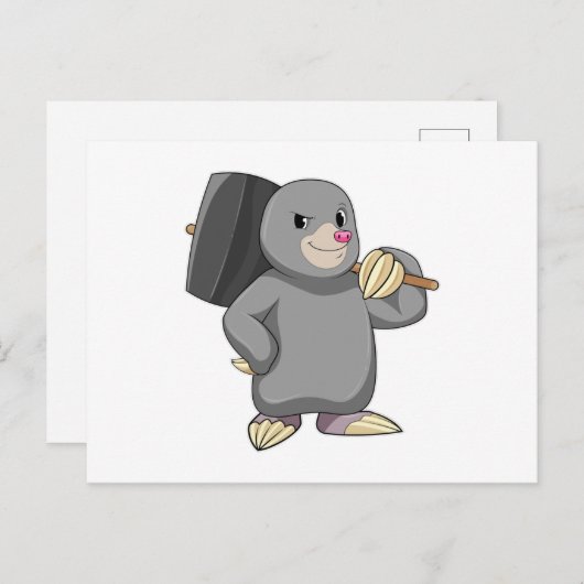 Mole als Handyman mit Hammer Postkarte (Vorne/Hinten)