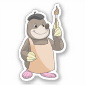 Mole als Maler mit Pinsel Aufkleber (Vorderseite)