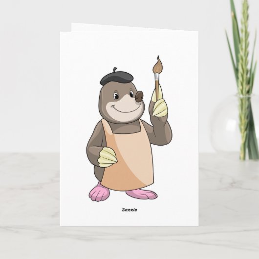 Mole als Maler mit Pinsel Karte (Rückseite)