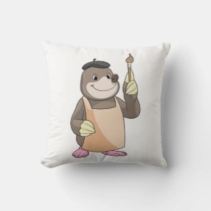 Mole als Maler mit Pinsel Kissen