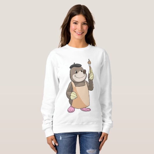 Mole als Maler mit Pinsel Sweatshirt (Vorne ganz)