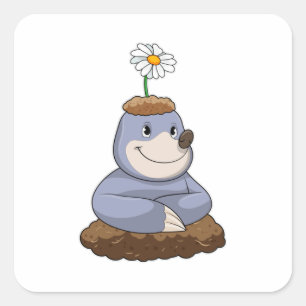 Mole mit Daisy-Blume Quadratischer Aufkleber