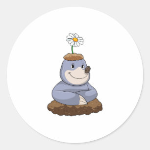 Mole mit Daisy-Blume Runder Aufkleber