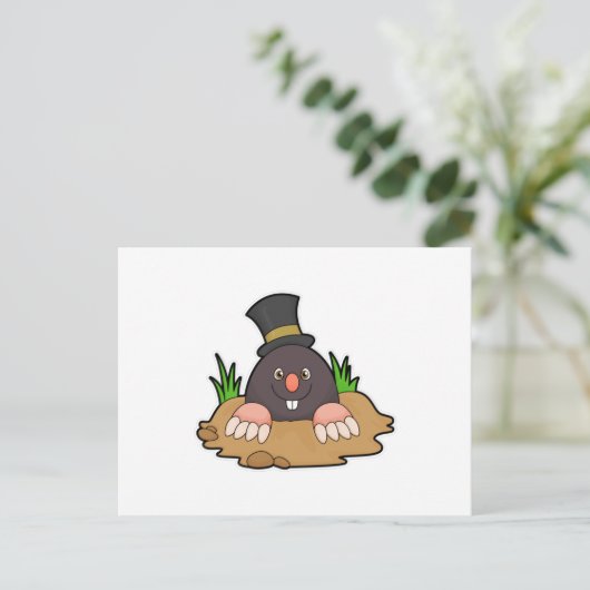 Mole mit Molehill & Hat Postkarte (Stehend Vorderseite)