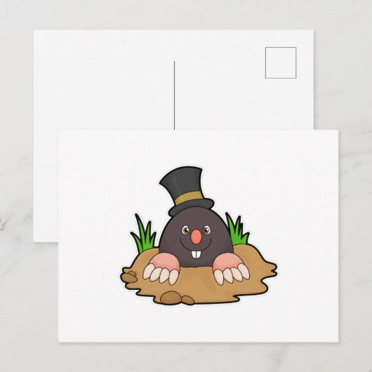 Mole mit Molehill & Hat Postkarte (Vorne/Hinten)