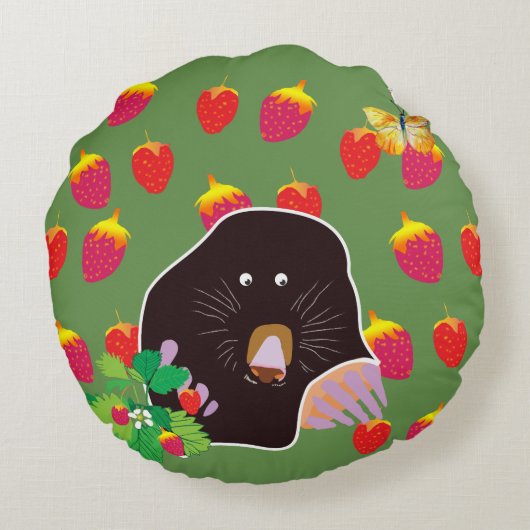 Mole Spring Erdbeeren Rundes Kissen (Rückseite)