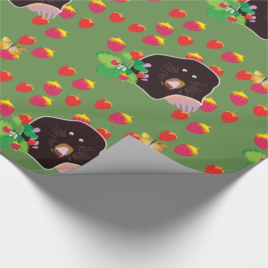 Mole Strawberries Wrapping Paper Geschenkpapier (Ecke)