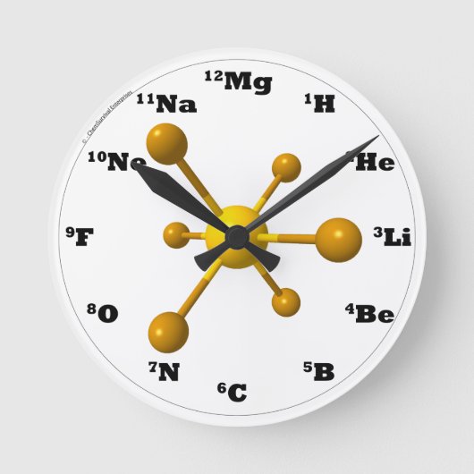 Molecule Clock - Yellow Runde Wanduhr (Vorderseite)