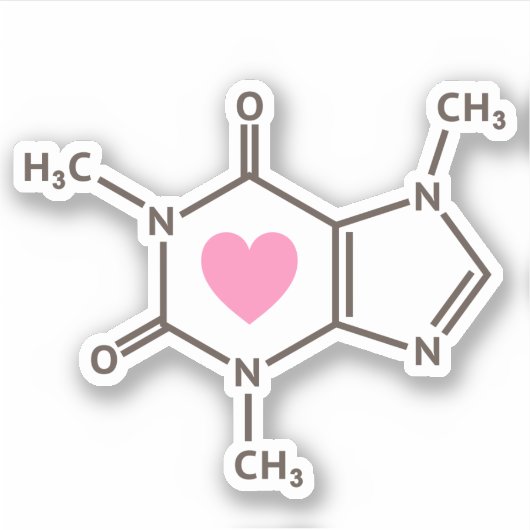 Molekülstruktur des Koffeinmoleküls mit Herz Aufkleber (Vorderseite)