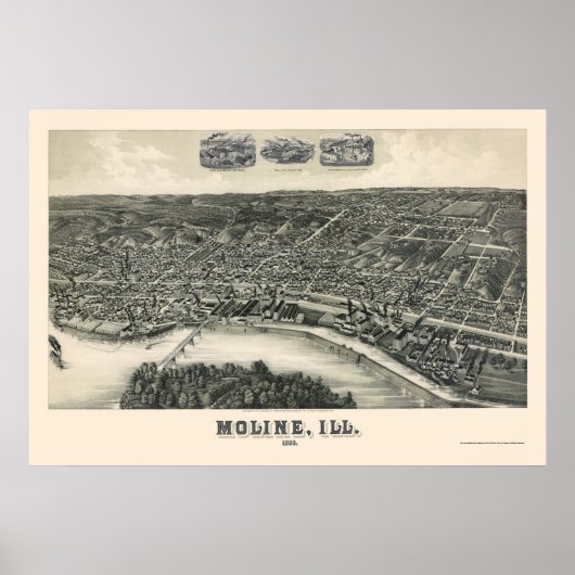 Moline, IL Panorama Karte - 1889 Poster (Vorne)
