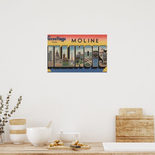 Moline, Illinois - Große Buchstabenszenen Poster (Küche)