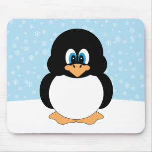 Molliger Pinguin mit Schneeflocken Mousepad