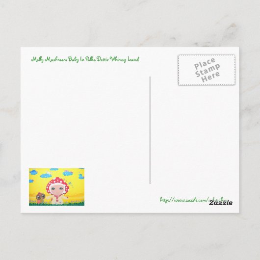Molly Mushroom Baby in Polka Dottie Whimsy Land Postkarte (Rückseite)