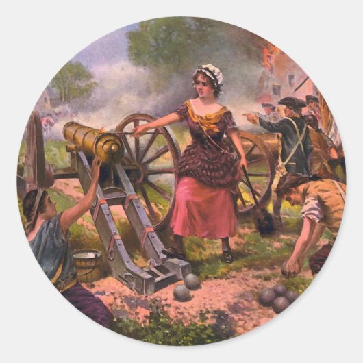 Molly Pitcher Firing Cannon bei der Schlacht von M Runder Aufkleber (Vorderseite)