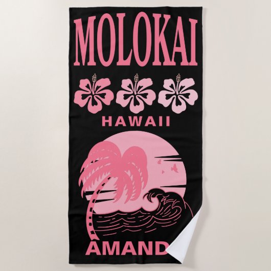 Molokai Hawaii Pink Beach Bachelorette Custom Strandtuch (Vorderseite)