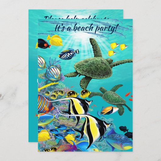 Molokini Cove Hawaiian Tropical Fish Turtle Luau Einladung (Vorne/Hinten)