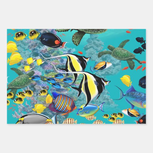 Molokini Cove Hawaiian Tropical Fish Turtle Trio Geschenkpapier Set (Vorderseite 3)
