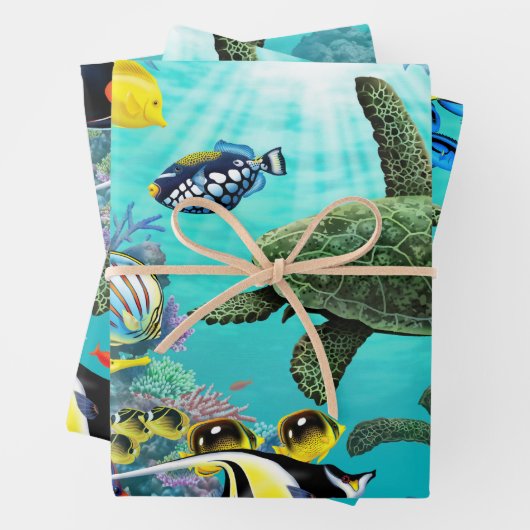 Molokini Cove Hawaiian Tropical Fish Turtle Trio Geschenkpapier Set (Beispiel)