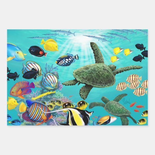 Molokini Cove Hawaiian Tropical Fish Turtle Trio Geschenkpapier Set (Vorderseite)
