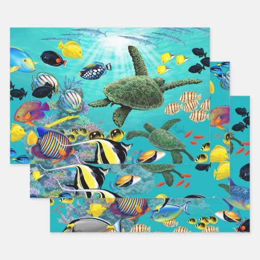 Molokini Cove Hawaiian Tropical Fish Turtle Trio Geschenkpapier Set (Set)