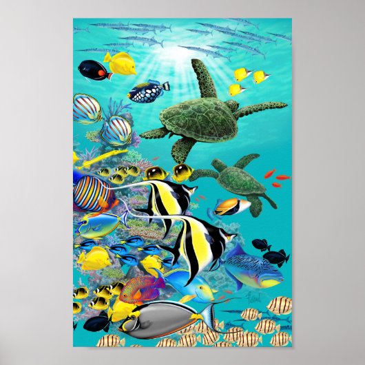 Molokini Cove Hawaiian Tropischer Fisch und Sea Tu Poster (Vorne)