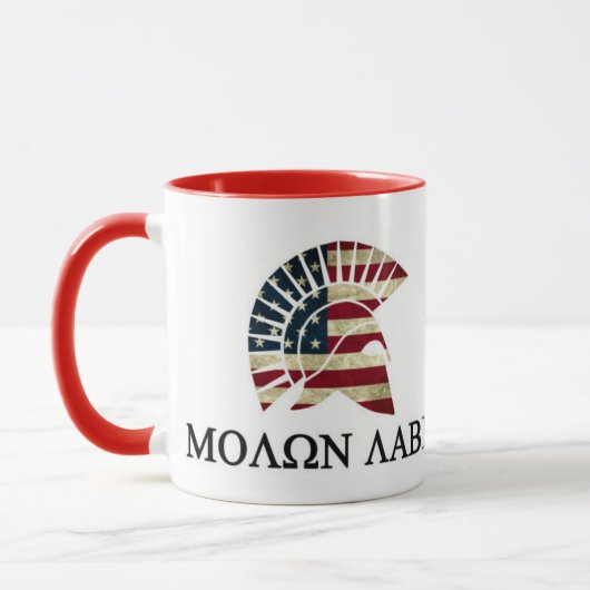 Molon Labe 11oz Keramik-Tasse, roter Griff Tasse (Links)