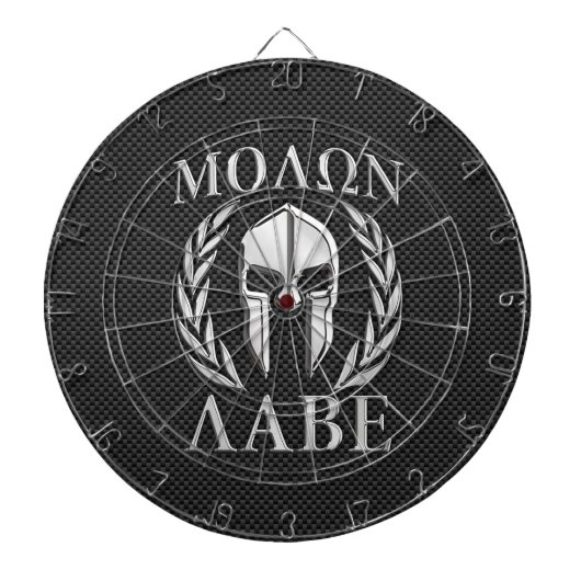 Molon Labe Chrom-spartanischer Sturzhelm auf Dartscheibe (vorne)