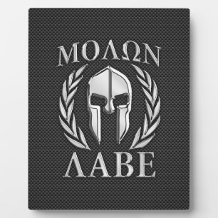 Molon Labe Chrome Spartan Helm auf Kohlenstofffase Fotoplatte