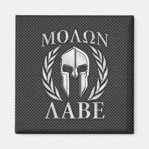 Molon Labe Chrome Spartan Helm auf Kohlenstofffase Magnet