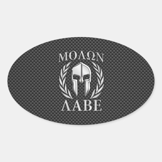 Molon Labe Chrome Style Spartan Armor Carbon Fibre Ovaler Aufkleber (Vorderseite)