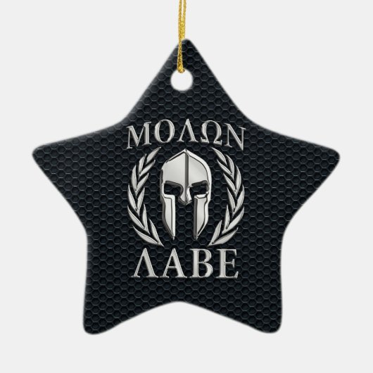 Molon Labe Chrome Wie Spartan Helmet auf Grille Keramik Ornament (Vorne)