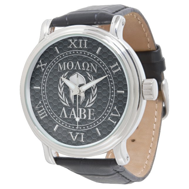 Molon Labe Chrome wie Spartan Mask Dial Grille Armbanduhr (Schrägansicht)
